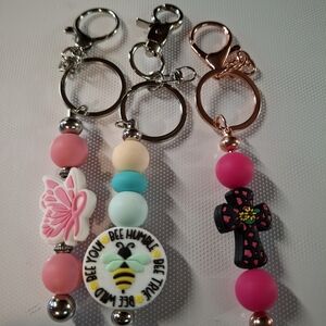 Charming Beaded Keychain Set with Butterfly and Bee Charms